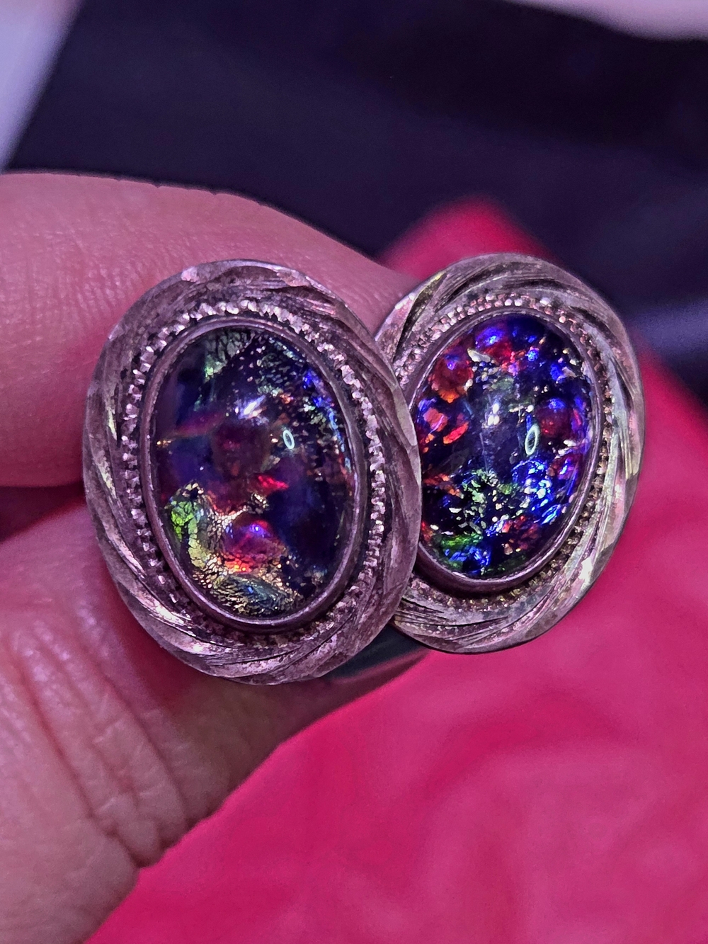 Vintage Sterling Silver Multicolor Cabochon Cufflinks